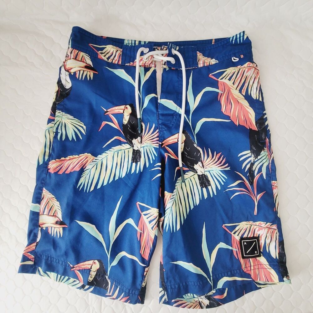 American Eagle Blue Tropical Tucan Print Swim Board Shorts Size XS